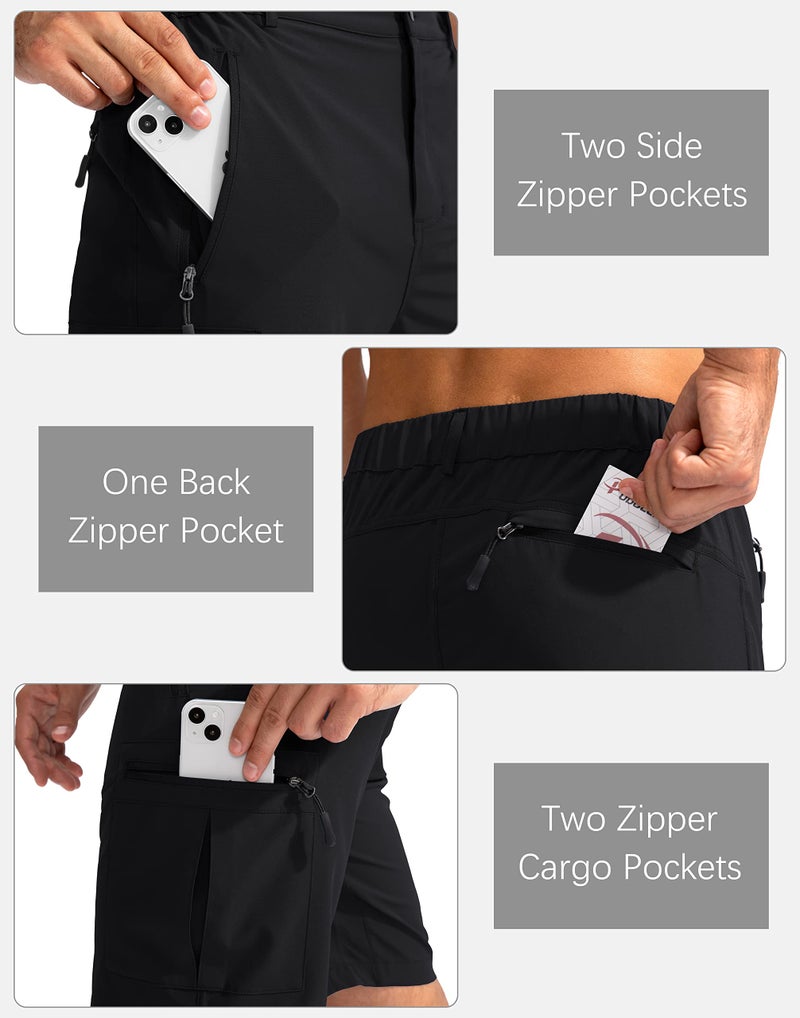 Pudolla Men's Hiking Cargo Shorts 9" Lightweight Outdoor Work Shorts for Men Travel Golf Camping Casual with 5 Zipper Pockets(Black Large) - Image 5