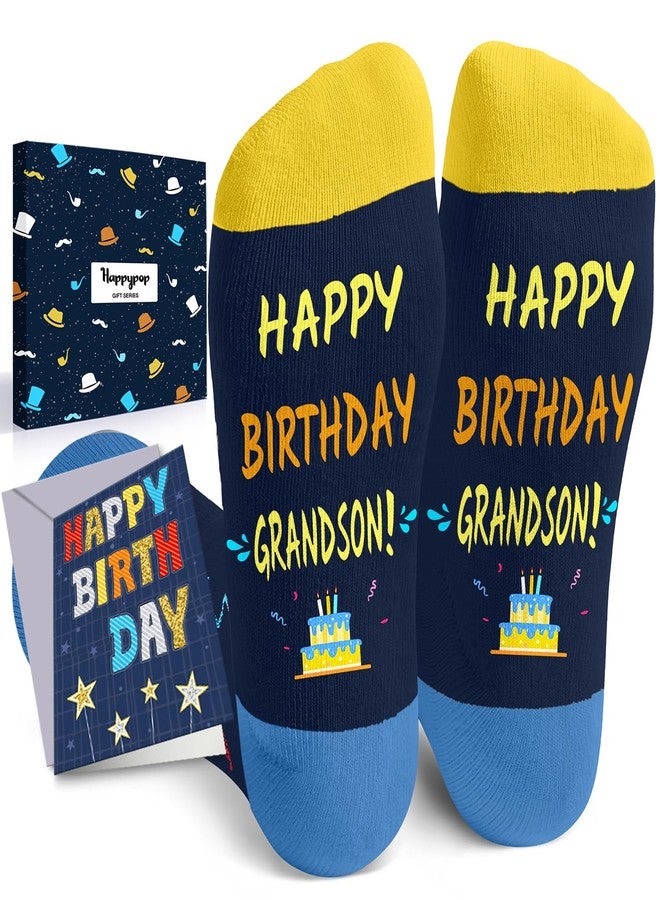 Happy Pop هدايا عيد ميلاد هابي بوب للحفيد - جوارب عيد ميلاد سعيد من الجدة والجد، هدايا للحفيد مع بطاقة تهنئة - Image 1