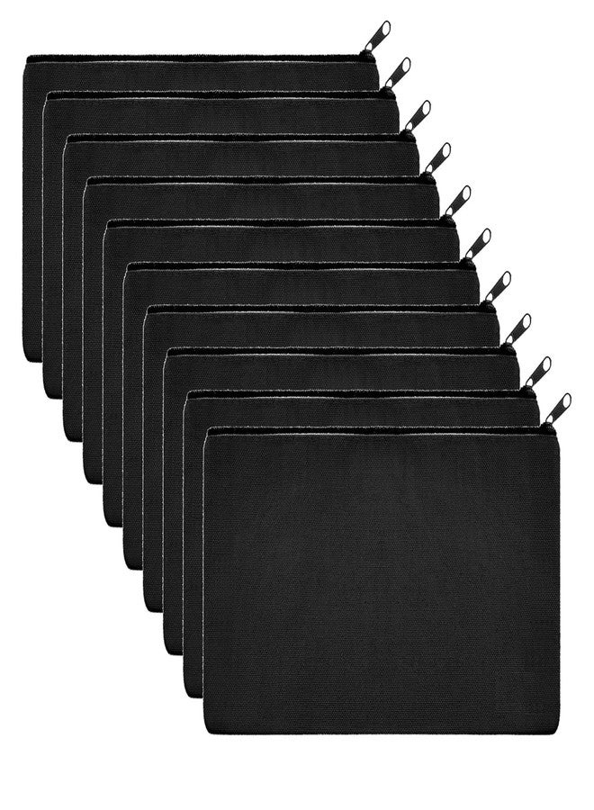 Lify 10 Piece DIY Craft Blank Bag Canvas Makeup Pencil Pouch with Zipper- Multipurpose Pen Pencil Case Cotton Canvas Cosmetic Bag Travel Cosmetic Bag - (Black (10Pcs)) - Image 1