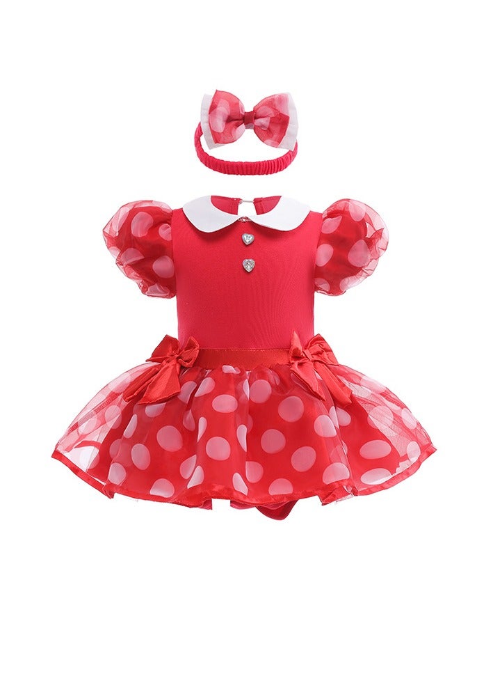 Mickey Minnie Baby Jumpsuit ,Infant Girl Cosplay Costumes Suit with Red Polka Dot,Princess Dress with Headband ,Cute Lively and Comfortable - Image 1