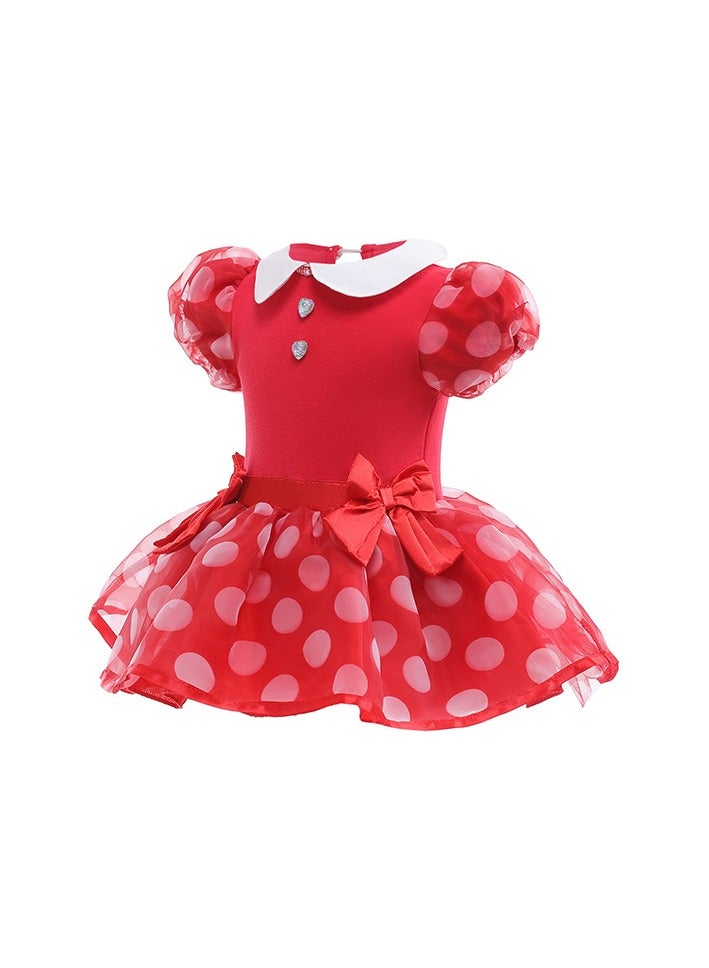 Mickey Minnie Baby Jumpsuit ,Infant Girl Cosplay Costumes Suit with Red Polka Dot,Princess Dress with Headband ,Cute Lively and Comfortable - Image 2