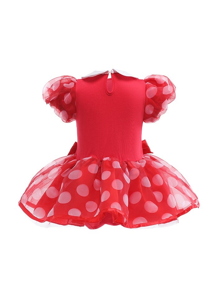 Mickey Minnie Baby Jumpsuit ,Infant Girl Cosplay Costumes Suit with Red Polka Dot,Princess Dress with Headband ,Cute Lively and Comfortable - Image 3
