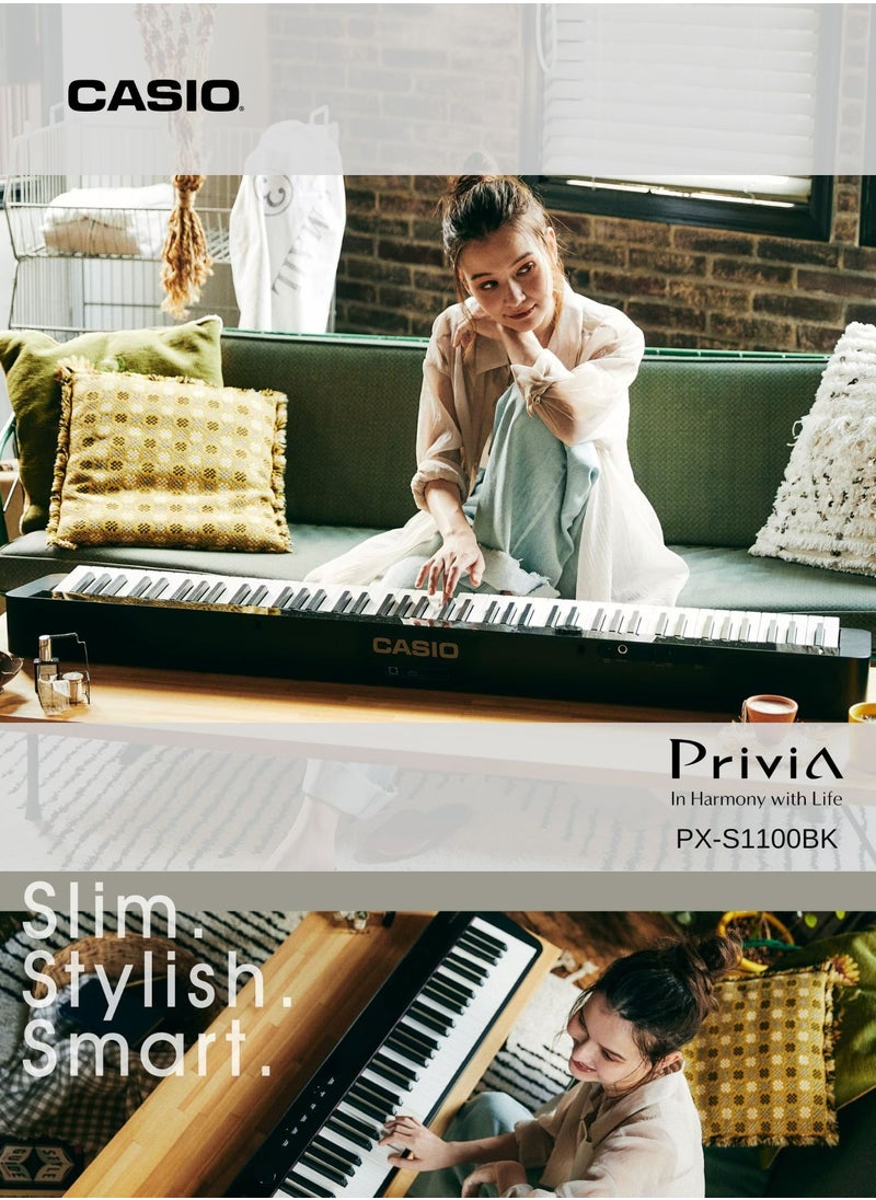 CASIO - Privia PX-S1100 Digital Piano - Black - 88 Keys - Image 1