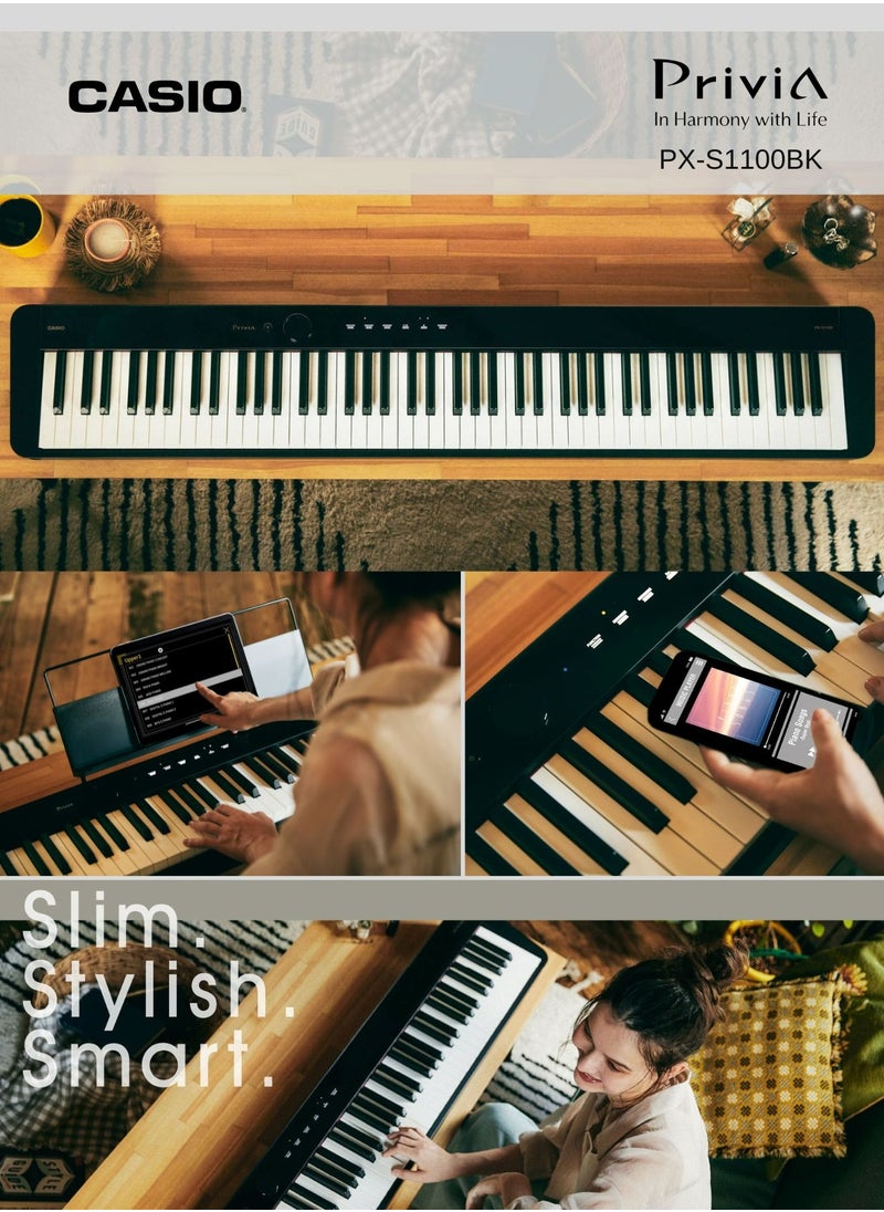 CASIO - Privia PX-S1100 Digital Piano - Black - 88 Keys - Image 1