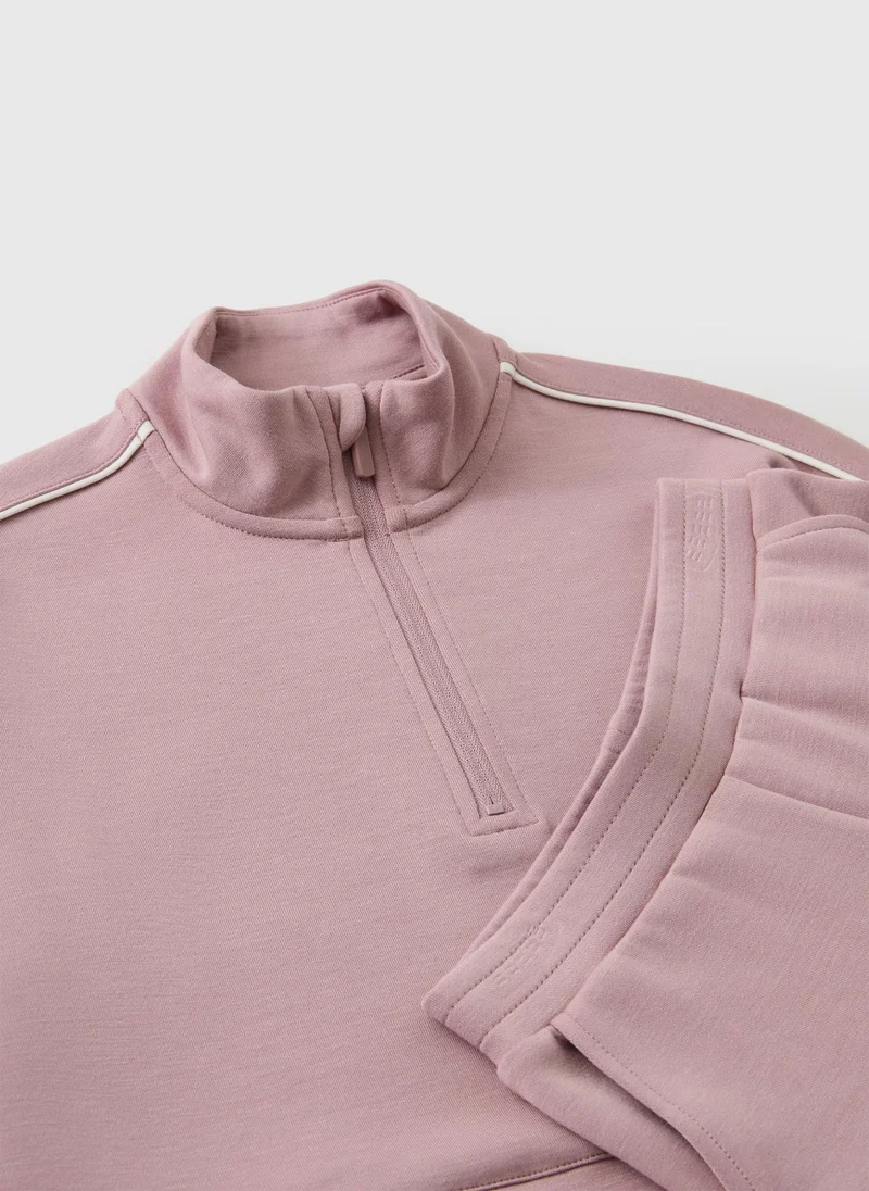 ماتلان Girls Pink Soft Touch Funnel Neck Top & Jogging Bottoms Set