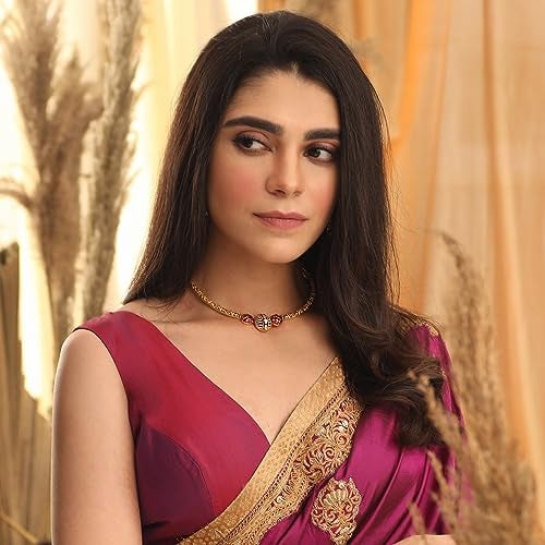 TARINIKA Sterling Silver Classic Choker Necklace with Antique Hasli DesignGoldPlated CZ Silver Necklace for Women Perfect for Ethnic occasions Indian jewelry sets for women Round Kempu Jadau Hasli - Image 3
