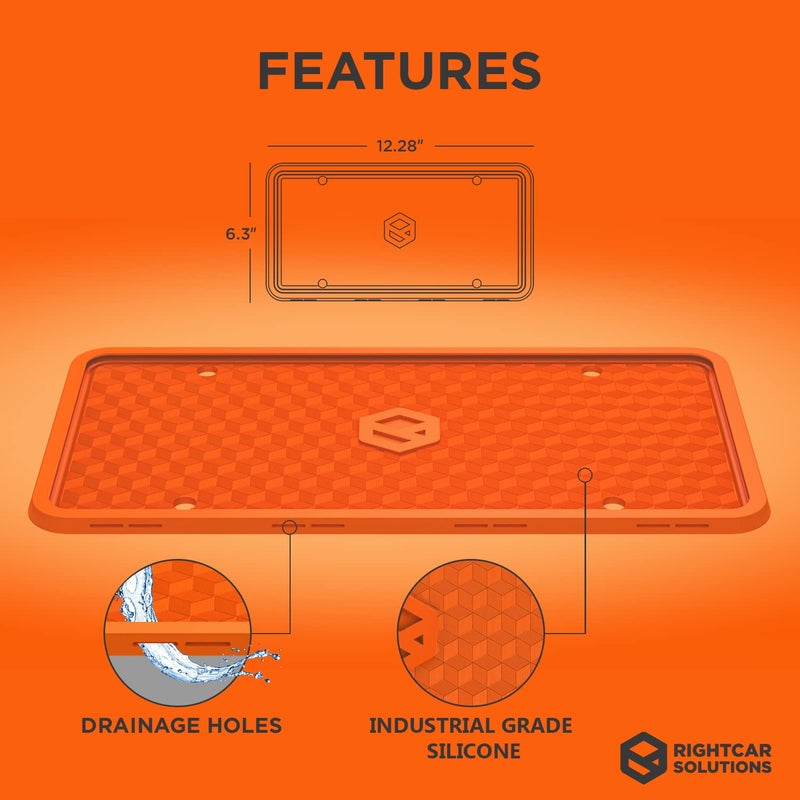 Rightcar Solutions Silicone License Plate Frame Rust Proof, Rattle Proof, Weather Proof Universal License Plate Holder for Front Or Rear, Street Legal, No Obstruction - Orange - Image 3