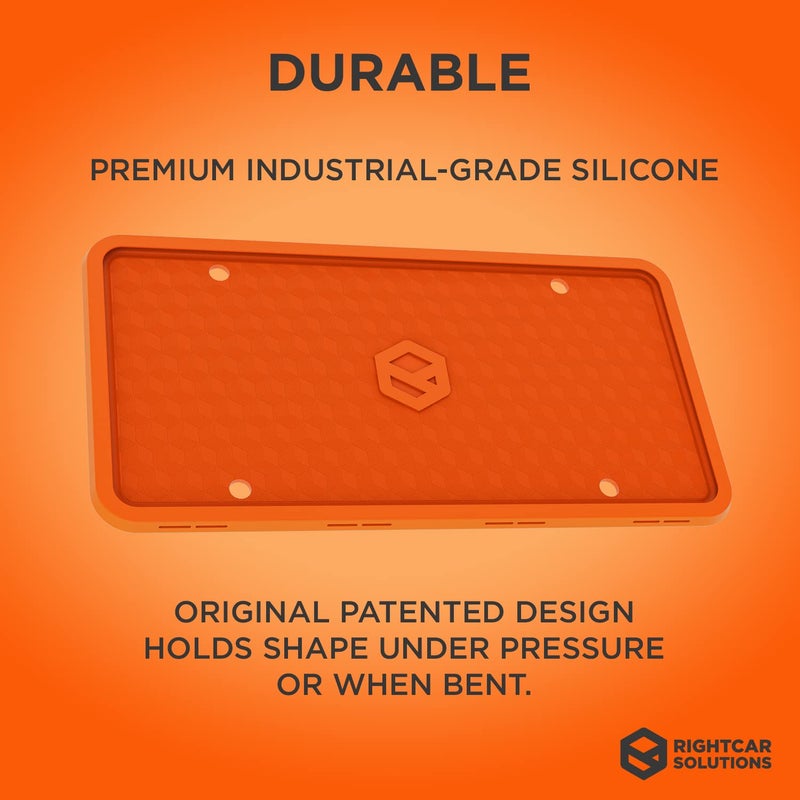 Rightcar Solutions Silicone License Plate Frame Rust Proof, Rattle Proof, Weather Proof Universal License Plate Holder for Front Or Rear, Street Legal, No Obstruction - Orange - Image 2