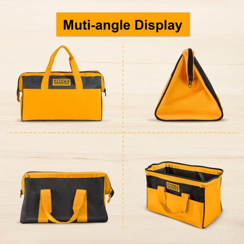 Ingco 13 Inch Tool Bag, Tool Storage Bag with Wide Mouth Multi-use Tool Tote Bag With 6 Pockets Outside, Waterproof for Construction Carpentry Gardening - Image 5