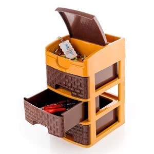 WOX MOX WOX MOX 3 Layer Multipurpose Drawer Storage Organizer Desk Chests Box Drawer Units Organizer Small Size 3 XL Dark Brown  - Image 4