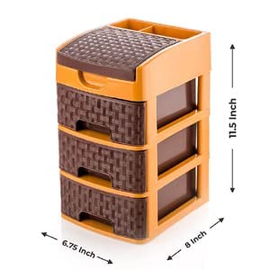 WOX MOX WOX MOX 3 Layer Multipurpose Drawer Storage Organizer Desk Chests Box Drawer Units Organizer Small Size 3 XL Dark Brown  - Image 2
