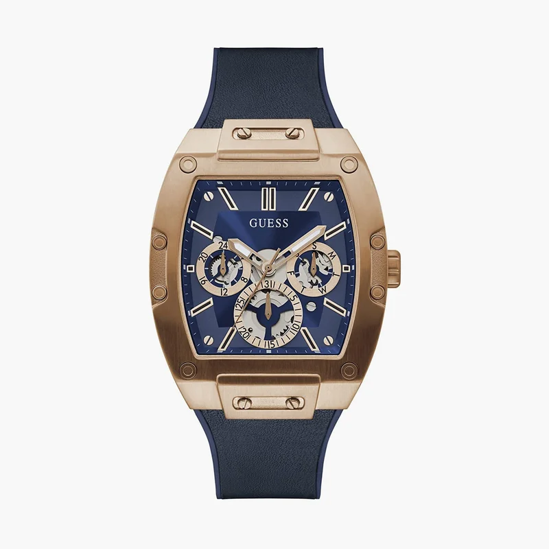 جس Guess Men's Blue Chronograph Watch with Leather Strap