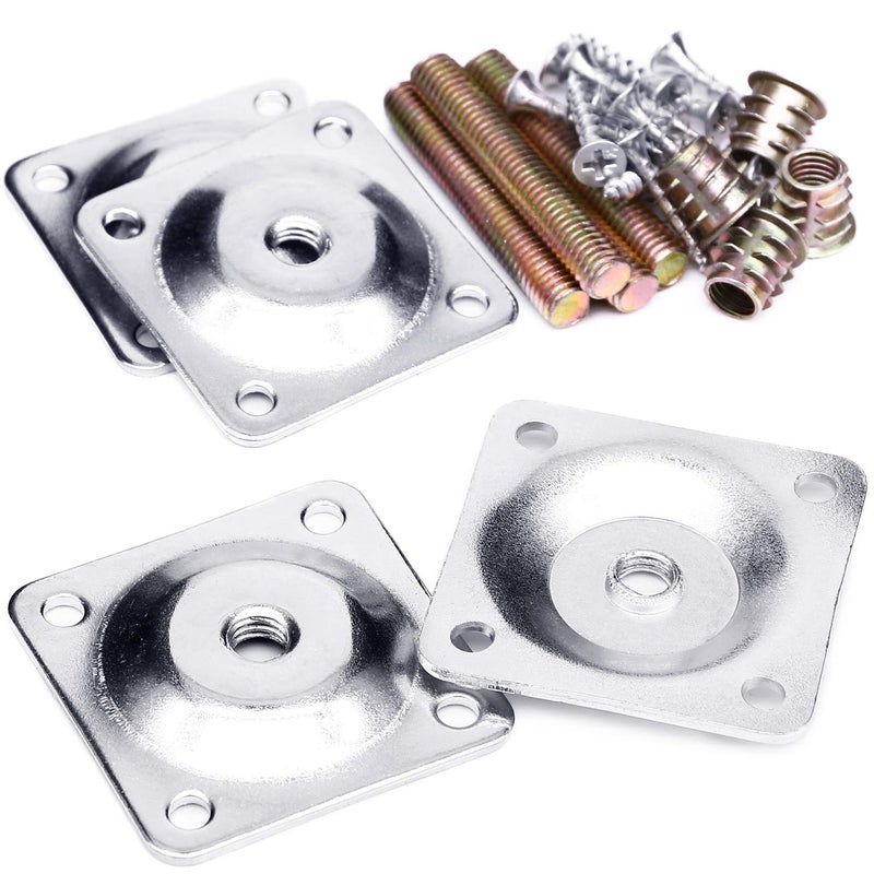 Anwenk Leg Mounting Plates, Furniture Leg Attachment Plates Industrial Strength T-Plate 5/16" (M8) Sofa Legs with Hanger Bolts,Screws,Strengthen Weak Furniture Repair Damaged Sofa Couch Seat,Set of 4 - Image 1