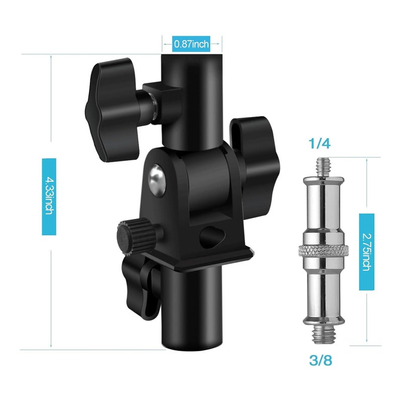WELLMAKING 2PCS U Shape Tilt Adapter Swivel Mount Umbrella Holder Light Stand with Standard 1/4 to 3/8 inch Metal Male Screw Adapter Spigot Stud for Studio Light Stand, Hotshoe/Coldshoe Adapter - Image 3