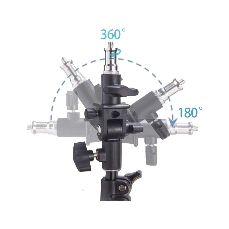 WELLMAKING 2PCS U Shape Tilt Adapter Swivel Mount Umbrella Holder Light Stand with Standard 1/4 to 3/8 inch Metal Male Screw Adapter Spigot Stud for Studio Light Stand, Hotshoe/Coldshoe Adapter - Image 4