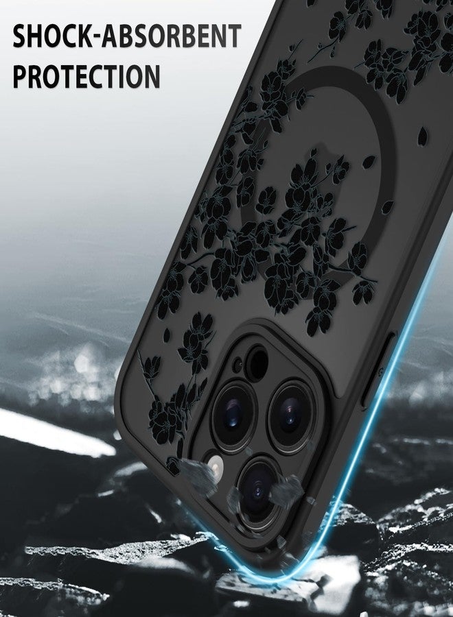 OOK Case for iPhone 14 Pro Max 6.7 Inch (Compatible with MagSafe) Floral Flowers Design Translucent Phone Cover Soft TPU + Hard PC Anti-Scratch Shockproof Magnetic Cute Case for Women - Black - Image 4