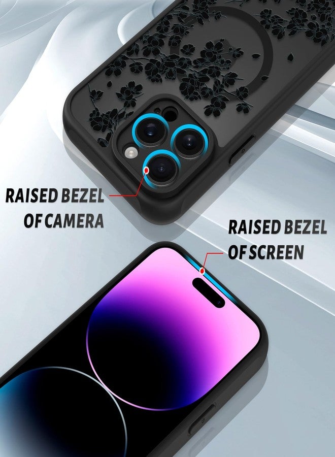 OOK Case for iPhone 14 Pro Max 6.7 Inch (Compatible with MagSafe) Floral Flowers Design Translucent Phone Cover Soft TPU + Hard PC Anti-Scratch Shockproof Magnetic Cute Case for Women - Black - Image 3