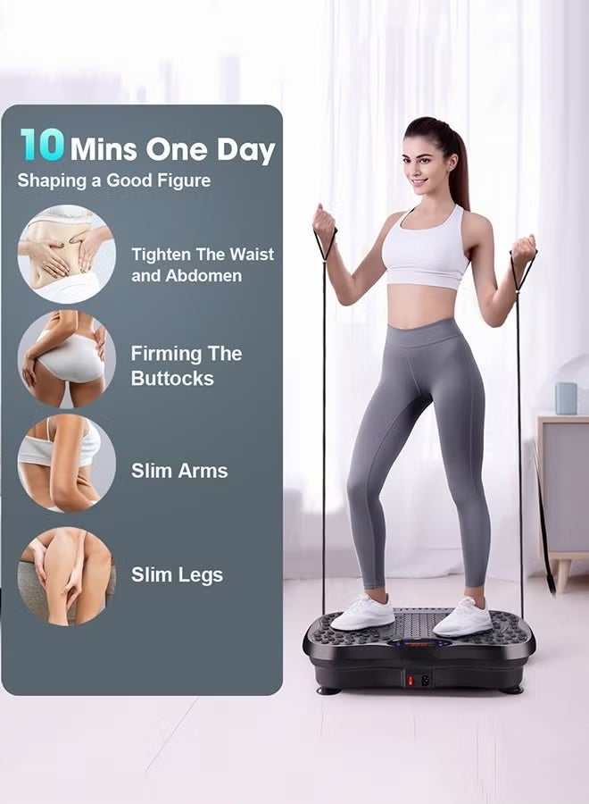 DPTER Vibration Plate Fitness Platform Exercise Machine  with Bluetooth Speaker and 2 Resistance Bands Vibrating Lymphatic Drainage Shaking Full Body Shaker Workout Vibrate Stand Shake Board Sport Gym for Weight Loss Fat Burner for Women Men - Image 3