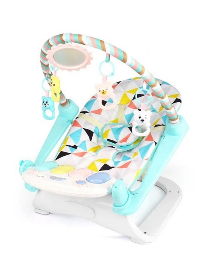 DubaiGallery Newborn Baby Seat with Hanging Toys & Musical Foot Piano – Ergonomic Rocker Chair with Colorful Printed Cushion Design - Image 1