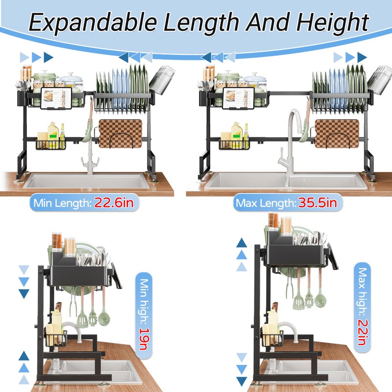 ADBIU Over The Sink Dish Drying Rack (Expandable Height and Length) Snap-On Design 2 Tier Large Dish Rack - Image 2
