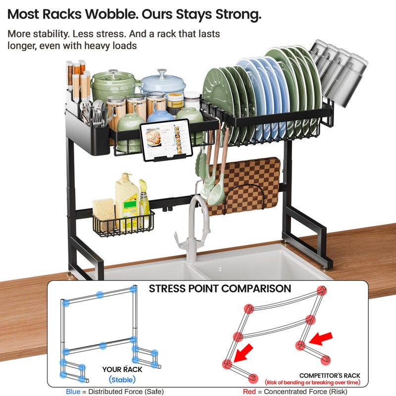 ADBIU Over The Sink Dish Drying Rack (Expandable Height and Length) Snap-On Design 2 Tier Large Dish Rack - Image 5