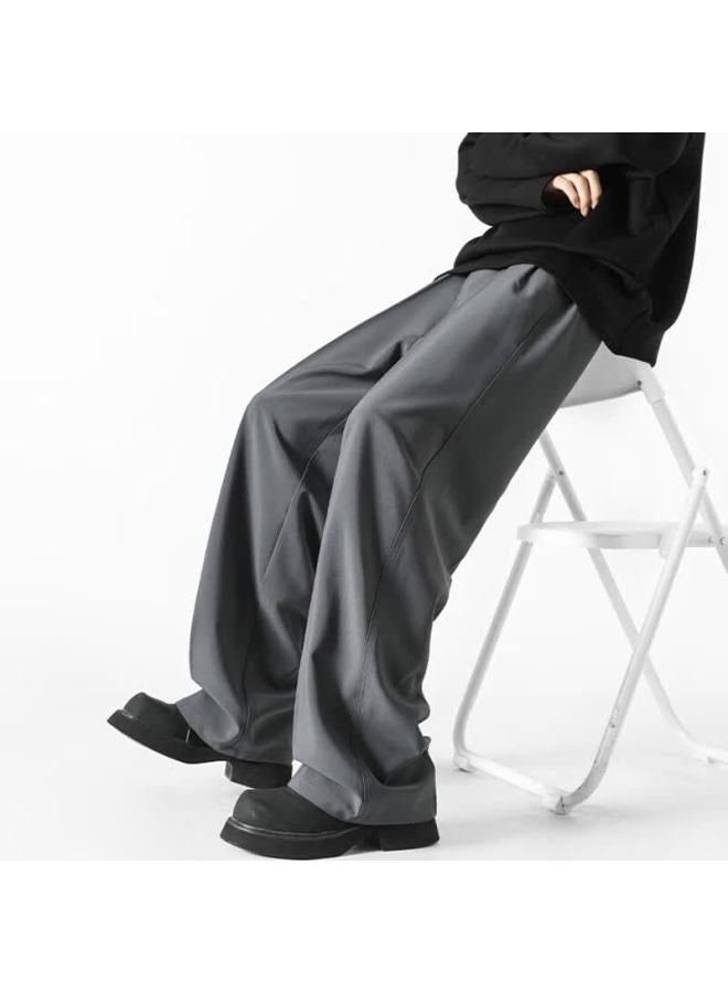 Nasa Marvel Men's Casual Pants Spring And Autumn Loose Straight-leg Draped Wide-leg Solid Color Suit Trousers Black 2XL - Image 3