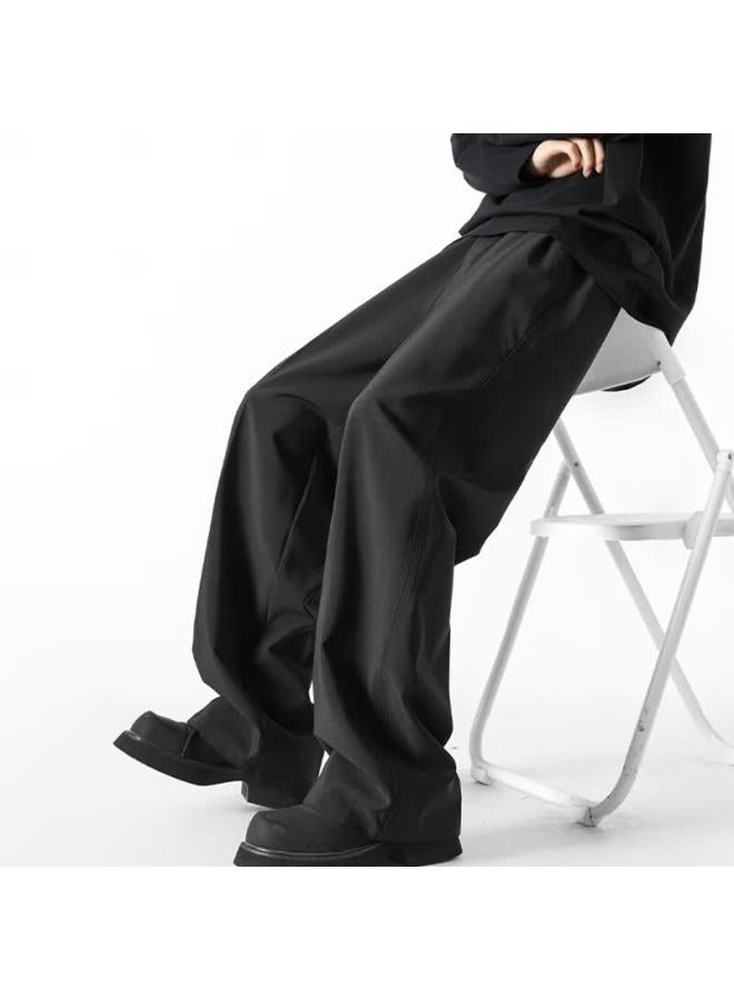 Nasa Marvel Men's Casual Pants Spring And Autumn Loose Straight-leg Draped Wide-leg Solid Color Suit Trousers Black 2XL - Image 2