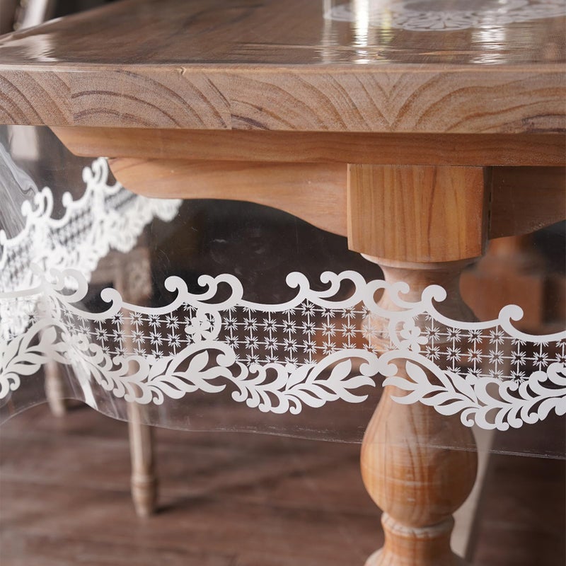 Artbloss Rectangle Waterproof Clear Table Cover Protector Vinyl Table Cloth Oil Spill Proof Wipe Clean Lace Plastic Tablecloths for Dining Tables (White, 52 x 70 Inches) - Image 4