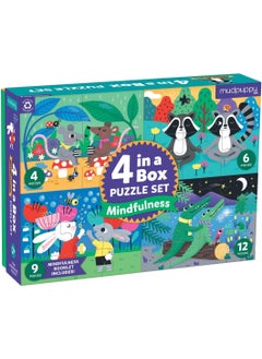 Mudpuppy Mudpuppy Mindfulness 4-in-a-Box Puzzle Set – Includes 4 Progressive Jigsaw Puzzles for Kids with 4-12 Pieces – Features Colorful Animal Illustrations for Ages 2-5  - Image 1
