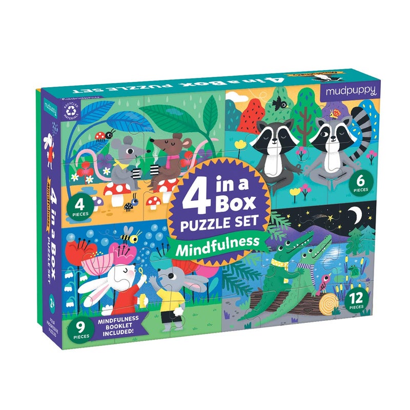 Mudpuppy Mindfulness 4-in-a-Box Puzzle Set â€“ Includes 4 Progressive Jigsaw Puzzles for Kids with 4-12 Pieces â€“ Features Colorful Animal Illustrations for Ages 2-5 - Image 1
