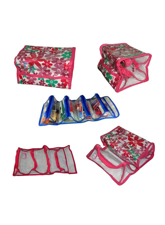 atorakushon® Fabric Toiletry Bag Makeup Pouch Vanity Travelling Box Jewellery Necklace Organizer for Women and Girls (Pink) - Image 2