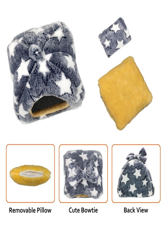 GINIDEAR Guinea Pig Bed, Guinea Pig Warm Hideout House Accessories Cozy Bed for Small Animals Hamsters Chinchillas Dwarf Bunnies Hedgehogs. M, Grey Stars. - Image 4