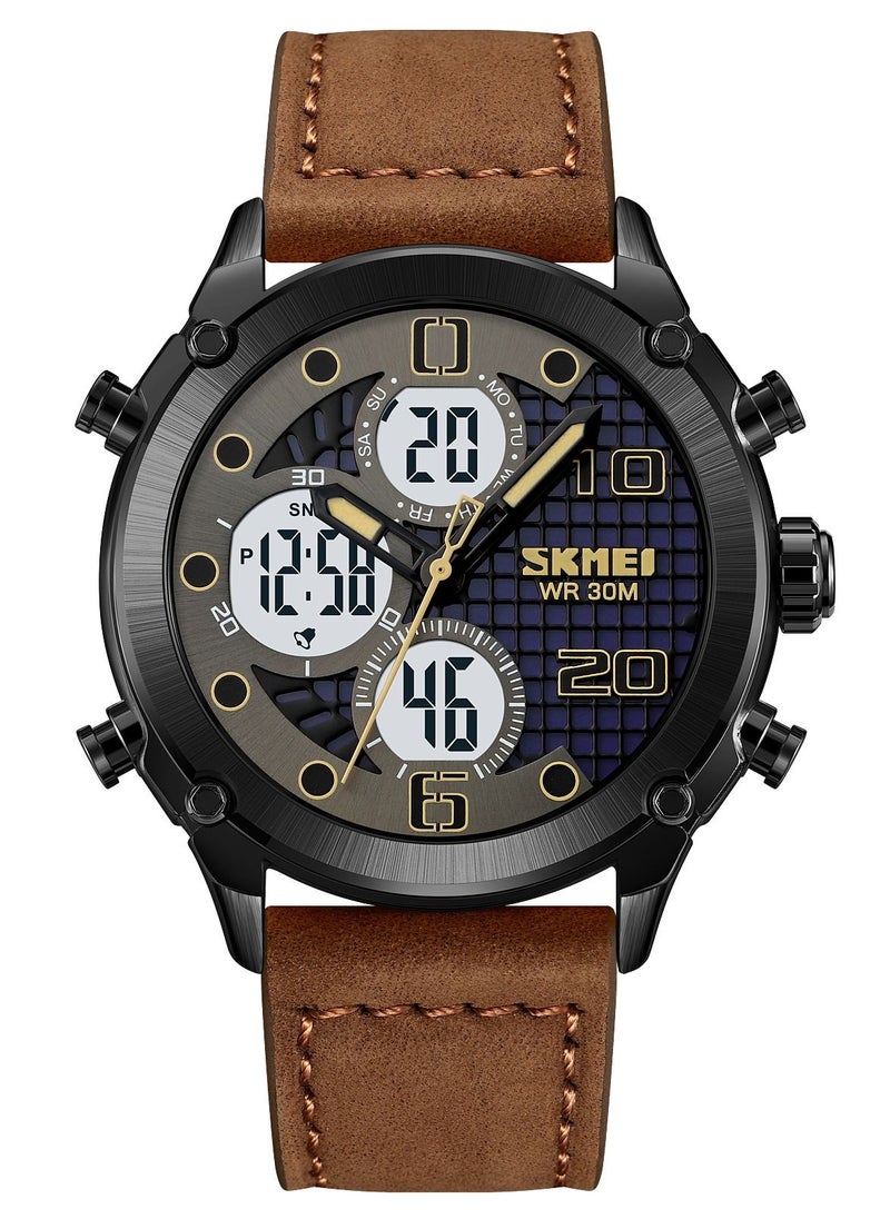 SKMEI - Watch for Men Sports Water Resistance Leather Quartz Watch Brown 1975 - Image 1
