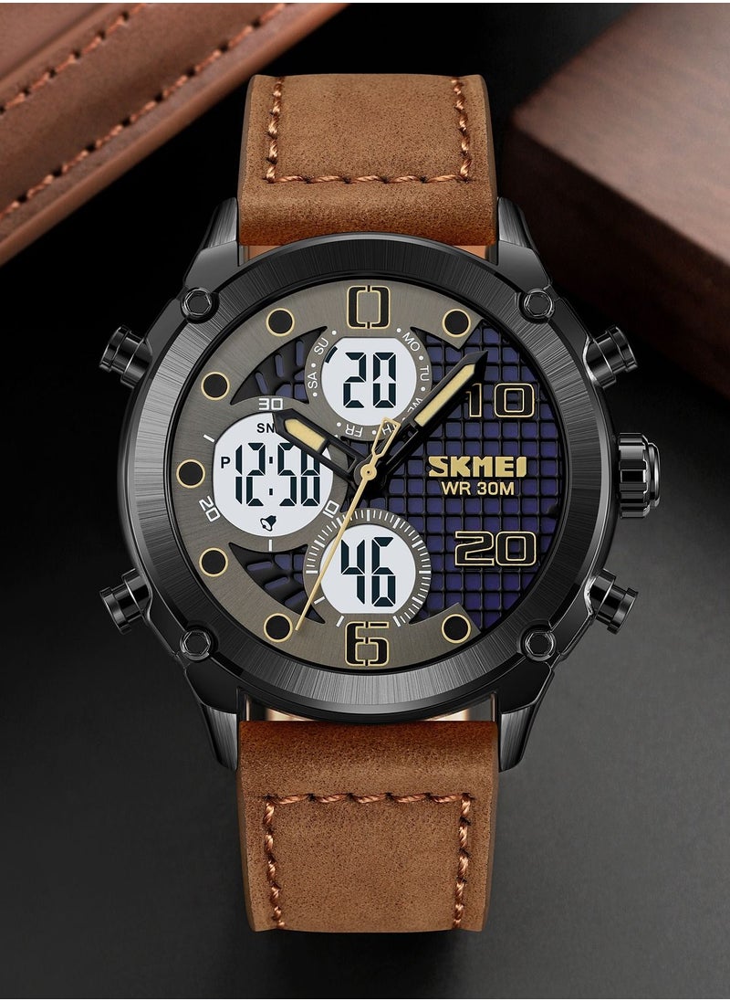 SKMEI - Watch for Men Sports Water Resistance Leather Quartz Watch Brown 1975 - Image 1