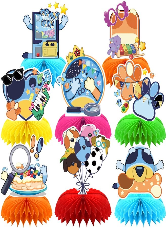 NF orange 8Pcs Blue Dog Honeycomb Centerpieces,Cute Dog Birthday Party Decoration,Cartoon Dog Double Sided Table Supplies Party Favors - Image 1