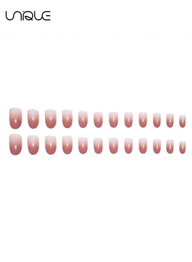 Unique 24 Pcs Fake Nails, Press Nails - Short Ballet Nails - White Bean Paste Manicure - Gradient Manicure - Fake Nail Patch - Image 3