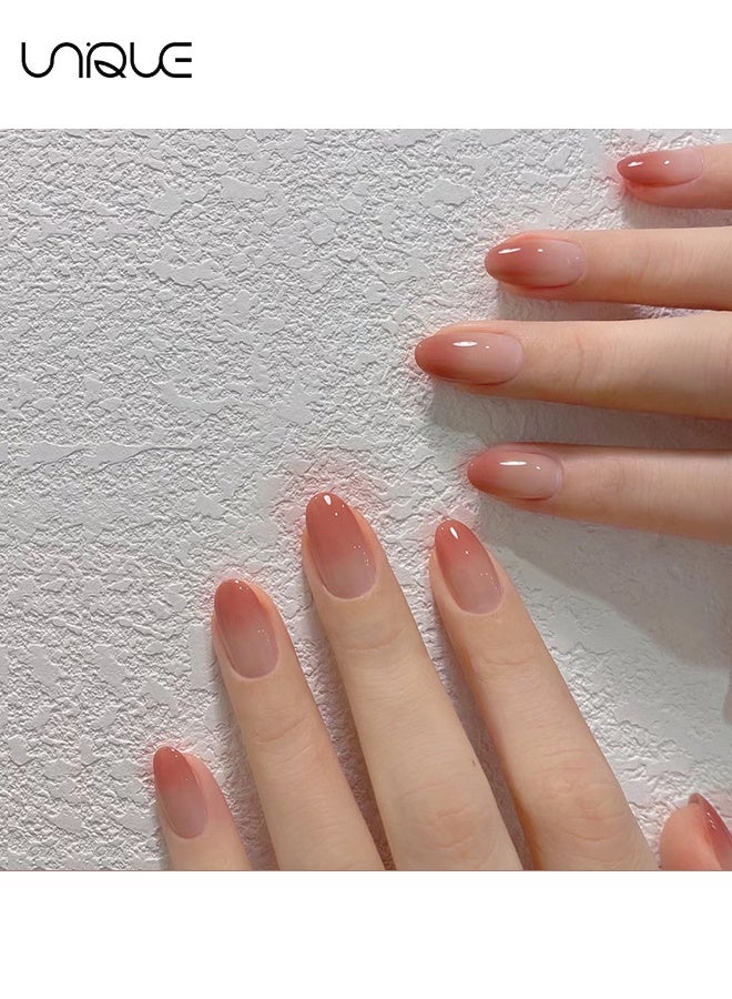 Unique 24 Pcs Fake Nails, Press Nails - Short Ballet Nails - White Bean Paste Manicure - Gradient Manicure - Fake Nail Patch - Image 2