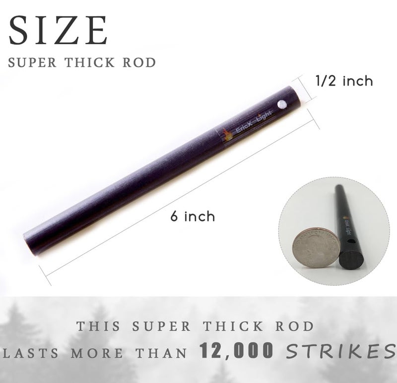 EricX Light 2 PCS 1/2 Inch X 6 Inch Ferrocerium Rod Flint Fire Starter, Super Thick Rod Provide You A Decent Shower of Sparks, Drilled A Lanyard Hold Great for DIY Your Own Survival Kit - Image 2