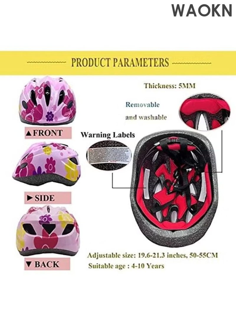 WAOKN Kids Helmet Adjustable,For Kids Ages 3-7 Years Old,Kids Bike Helmets For Boys And Girls,With Protective Sports Gear Set Knee Elbow Pads Wrist Guards,Children's Roller Skating Protective Equipment Set,For Skating Bike Scooters(Pink). - Image 2