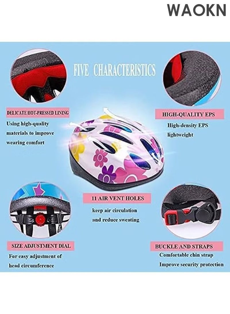 WAOKN Kids Helmet Adjustable,For Kids Ages 3-7 Years Old,Kids Bike Helmets For Boys And Girls,With Protective Sports Gear Set Knee Elbow Pads Wrist Guards,Children's Roller Skating Protective Equipment Set,For Skating Bike Scooters(Pink). - Image 3