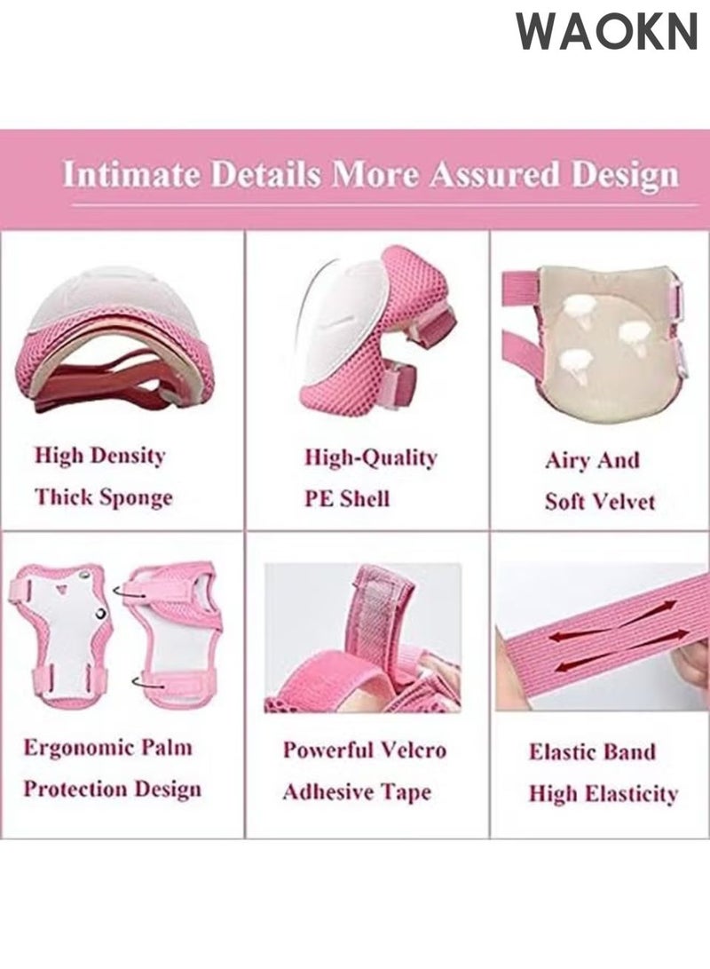 WAOKN Kids Helmet Adjustable,For Kids Ages 3-7 Years Old,Kids Bike Helmets For Boys And Girls,With Protective Sports Gear Set Knee Elbow Pads Wrist Guards,Children's Roller Skating Protective Equipment Set,For Skating Bike Scooters(Pink). - Image 4