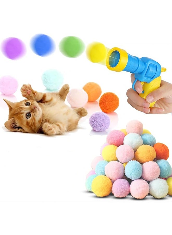 31 Pcs Loading Cat Ball Toy Launcher Gun, Cat Ball Pick Up Toys, 30 Plush Plush Pompom Pom-Pom Launcher Cat Toys, 1 Gun, Fun Interactive Cat Toys for Bored Indoor Adult Cats, Cute Kitten Toys, Puppy Toys (Random Colors) - Image 1