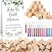 Dinifee 125 Pcs Baby Shower Decorate a Block Game Set Includes Help Us Build Memories Sign 100 DIY Blank Wooden Block 24 Paint Marker Prize for Wedding Baby Shower GameLeaves - Image 2