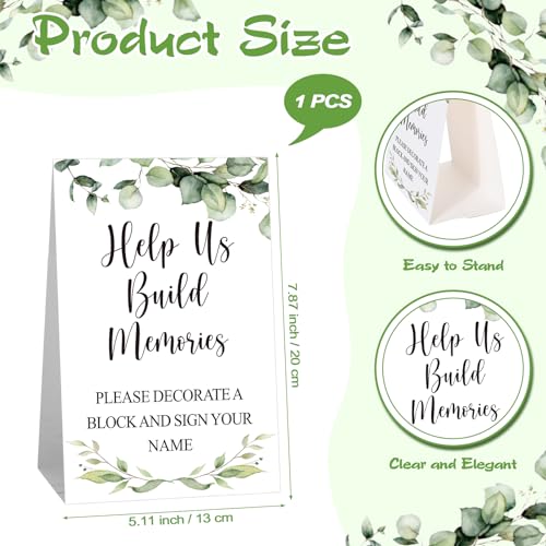Dinifee 125 Pcs Baby Shower Decorate a Block Game Set Includes Help Us Build Memories Sign 100 DIY Blank Wooden Block 24 Paint Marker Prize for Wedding Baby Shower GameLeaves - Image 5