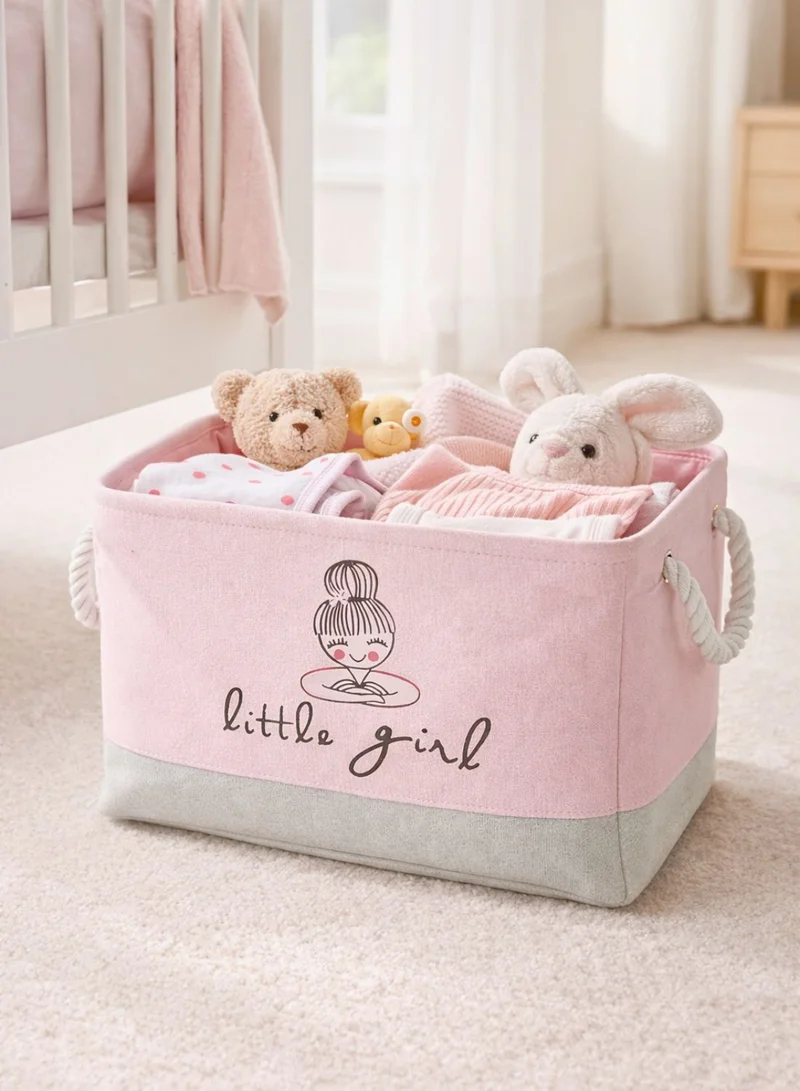 1Chase Kids Ballet Princess Rectangular Storage Basket 50L – Foldable Canvas Toy & Laundry Organizer with Rope Handles for Nursery, Bedroom & Playroom