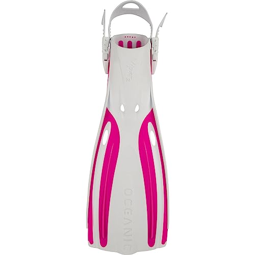 OCEANIC Viper 2 Fins Open Heel Suitable for All Scuba Diving Snorkeling Skill Levels Lightweight Comfortable Easy to get on and Keep on Fits Wide Range of Boot Styles WhitePink XS - Image 1