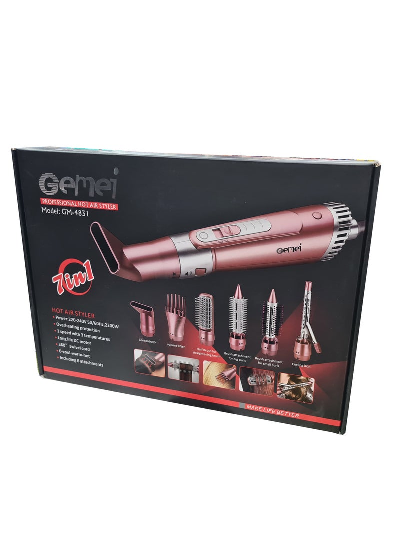 Gemei 7 in 1 Profesional Hair Dryer and Styler with Different Attachments
