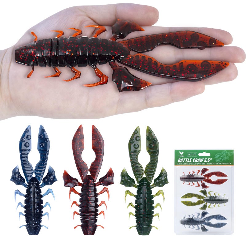 POWJOY Big Crawfish Lure,Bass Lures Soft Plastic Baits,5.5in Musky Fishing Lures Kit, Multicolors Soft Plastic Crawfish with Removable Rattle to Catch Trout Walleye in Bottom Freshwater Saltwater - Image 1