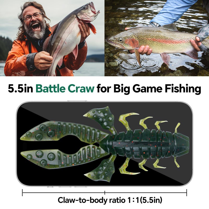 POWJOY Big Crawfish Lure,Bass Lures Soft Plastic Baits,5.5in Musky Fishing Lures Kit, Multicolors Soft Plastic Crawfish with Removable Rattle to Catch Trout Walleye in Bottom Freshwater Saltwater - Image 3