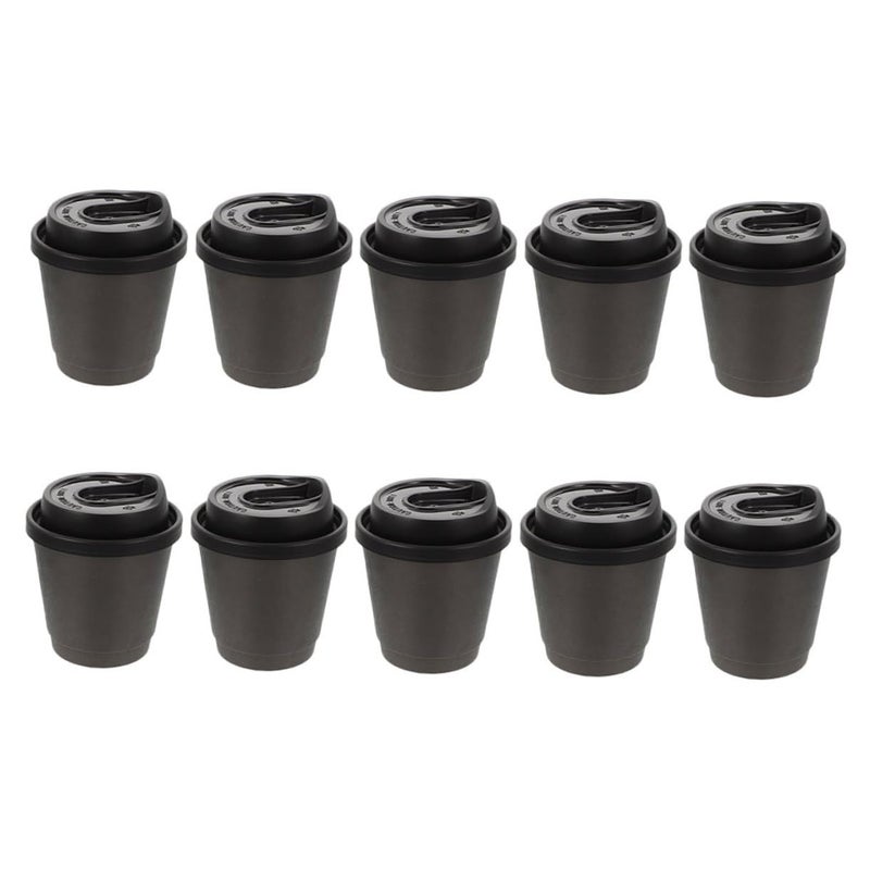 90mm Black Disposable Double Layer Paper Cups With Leak Proof Lids For Hot Cold Beverages - Image 2